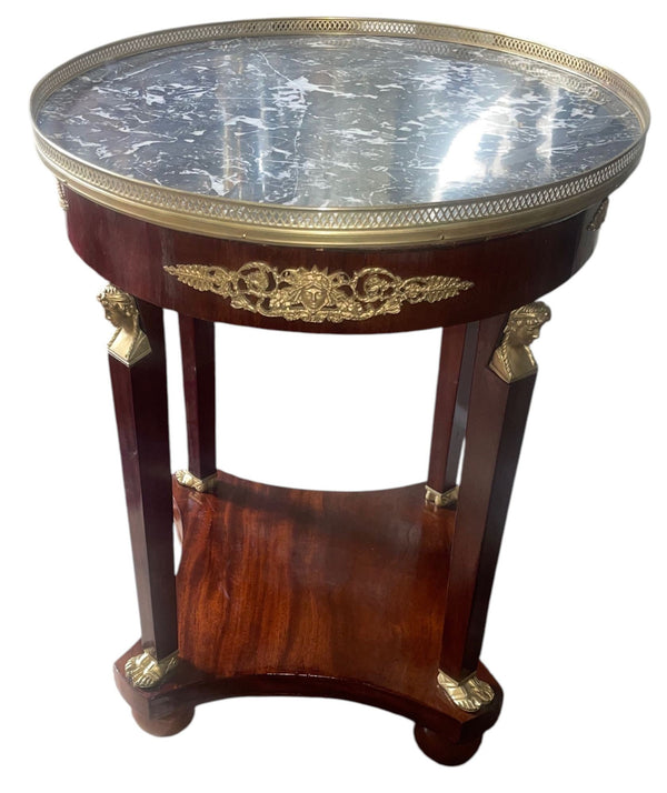 Late 19th Century French Empire Style Marble-Top Side Table with Bronze Mounts