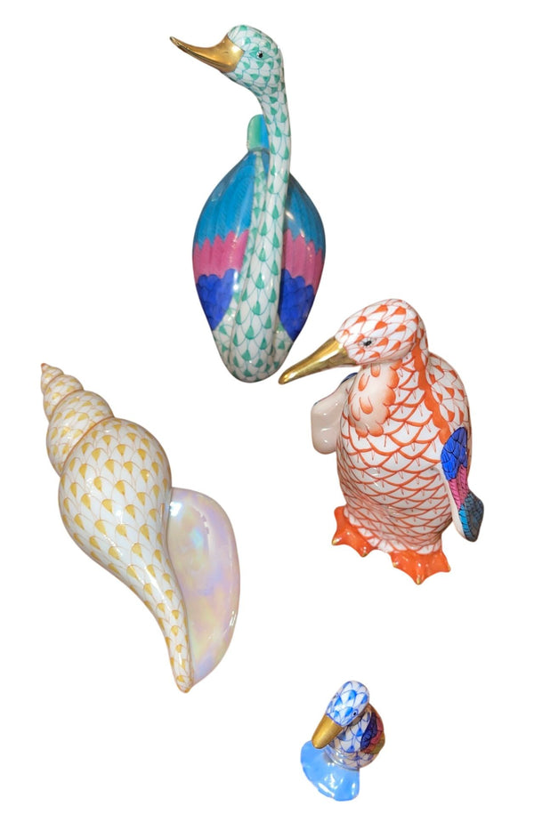 Set of Ten Herend Porcelain Aquatic Animal Figurines. Hungary, 20th Century.