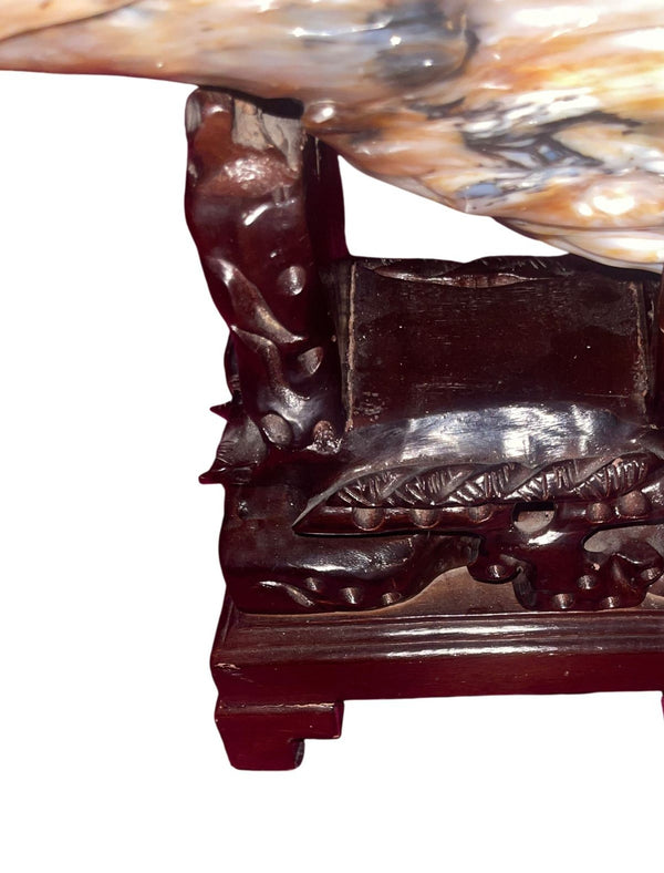 100 Million Year Old Burmese Petrified Wood Sculpture on Carved Stand