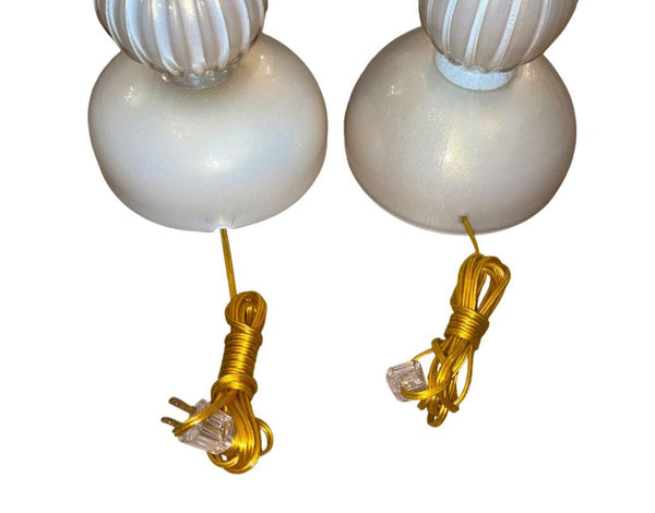 Mid 20th Century Similar Pair Murano Glass Table Lamps in Cream w/ Gold Flecking