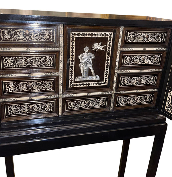 19th Century Italian Ebonized Cabinet with Inlaid Fitted Interior