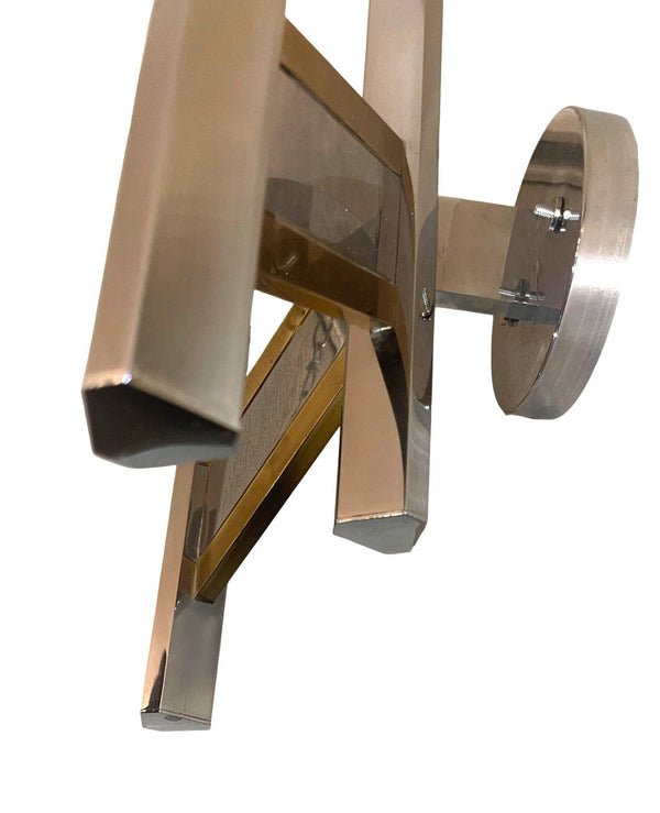 Pair Sciolari Chrome & Brass Geometric Wall Sconces, Late 20th Century.