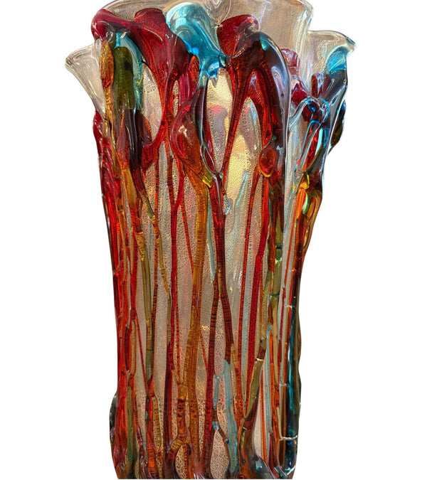 Large Murano Polychrome Glass Vase Attributed to Barovier e Toso. Italy, 1960's.