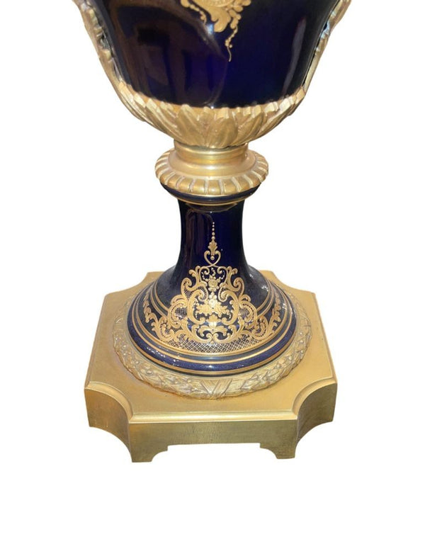 Monumental 19th Century Sèvres Porcelain Lidded Urn with Gilt Bronze Mounts