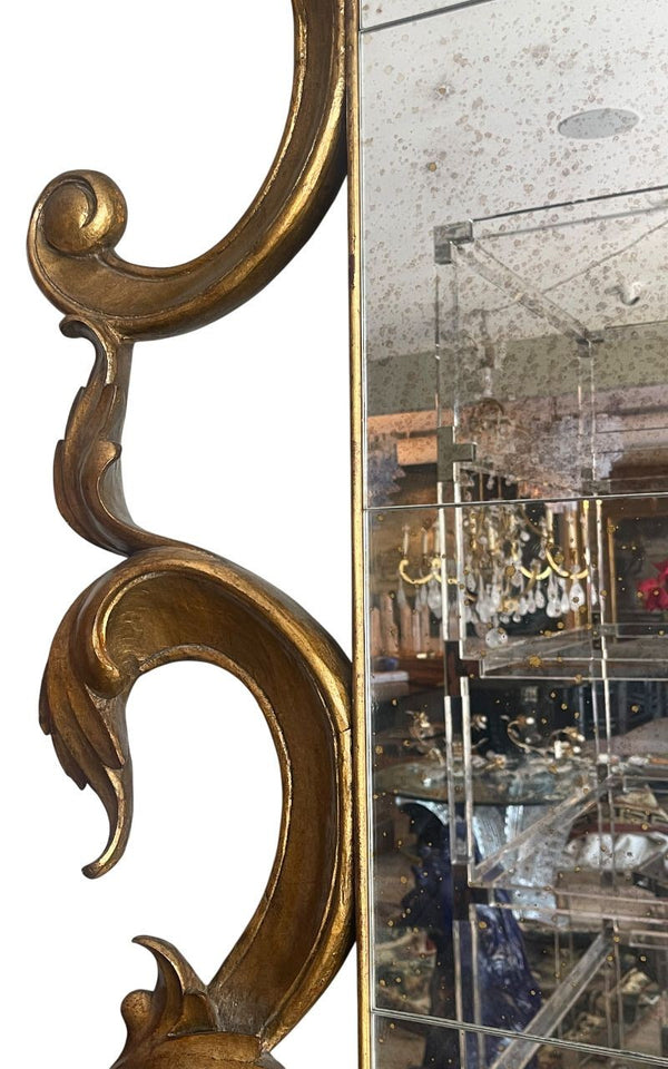 Large Rococo-Style Mirror w/ Gold Frame & Antiqued Mirror. USA, 21st Century