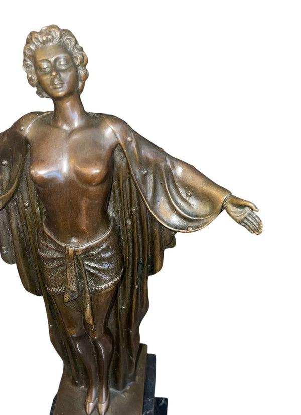 D.H. Chiparus Style Art Deco Bronze Female Figure on Marble Base, France, 1920's