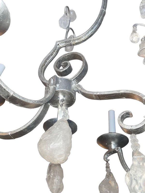 French 1950's Rock Crystal Chandelier with Silver Leaf Finish