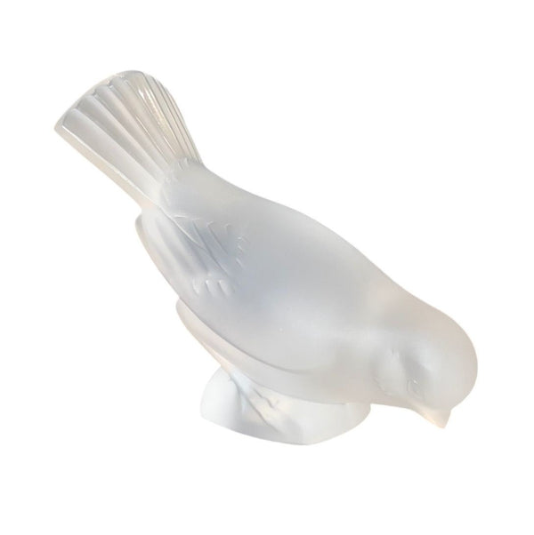 Set of Four Lalique Frosted Crystal Pieces Rosine Vase & Sparrows. Late 20th C.