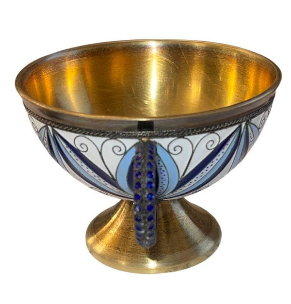 Soviet Russian 916 Silver Gilt Enamel Cup & Saucer, Leningrad. Mid-20th Century.