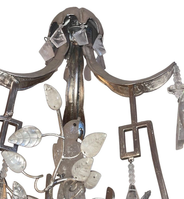20th Century French Rock Crystal Chandelier with Parrot Motif