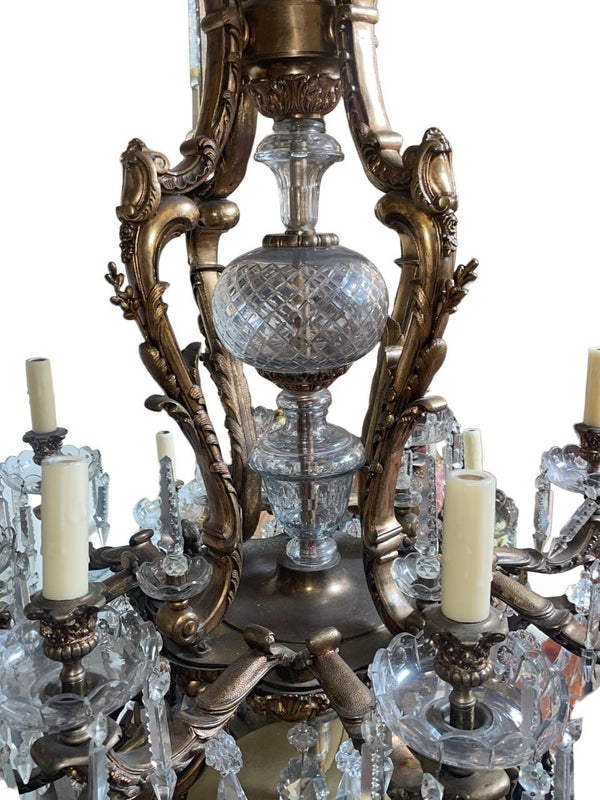 Monumental 19th Century French Solid Bronze Chandelier with Baccarat Glass