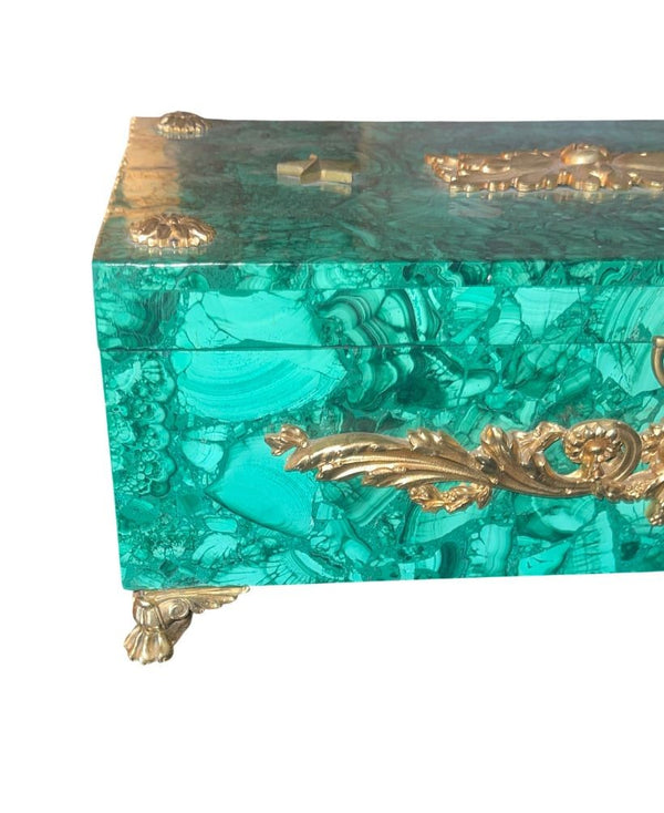 Russian Malachite Gilt Bronze Decorative Box, Early 20th Century.