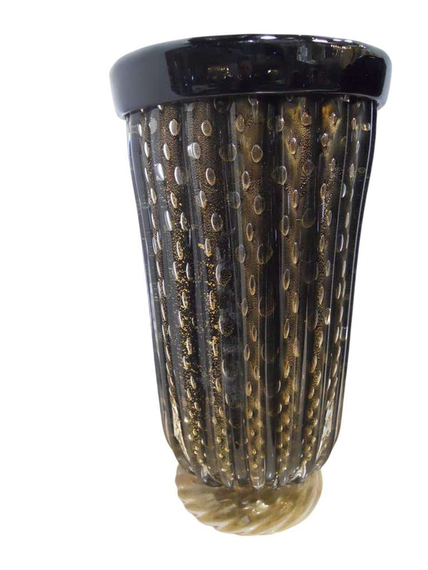 Elegant Pair of Murano Black & Gold Vases by Pino Signoretto. Italy, 1960's.
