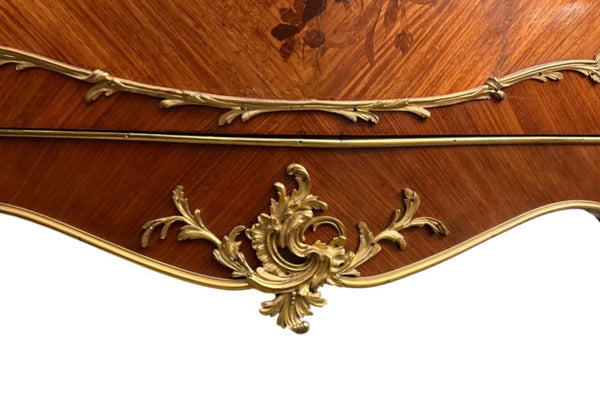 19th Century French Louis XV-Style Marquetry Vitrine with Gilt Bronze.