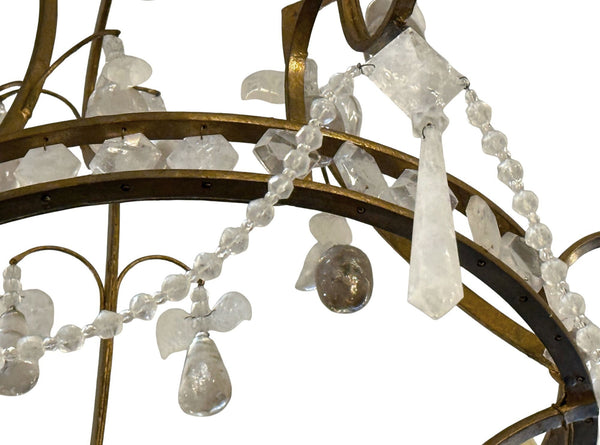 Gold Leaf Wrought Iron Rock Crystal & Citrine Fruit Chandelier Italy Mid-20th C.