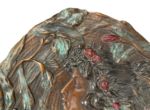 Signed A. Mucha Art Nouveau Floral Relief Wall Plaque, Early 20th Century.
