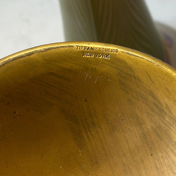 L.C. Tiffany Favrile Glass and Gilt Bronze Trumpet Vase, No. 1043