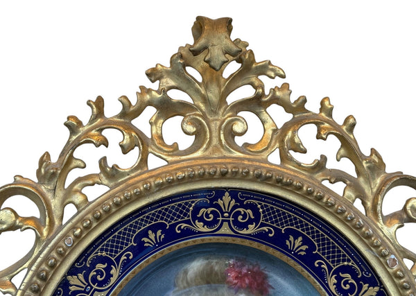 19th Century Vienna Porcelain Portrait Plate in Giltwood Frame Signed F. Fenner.