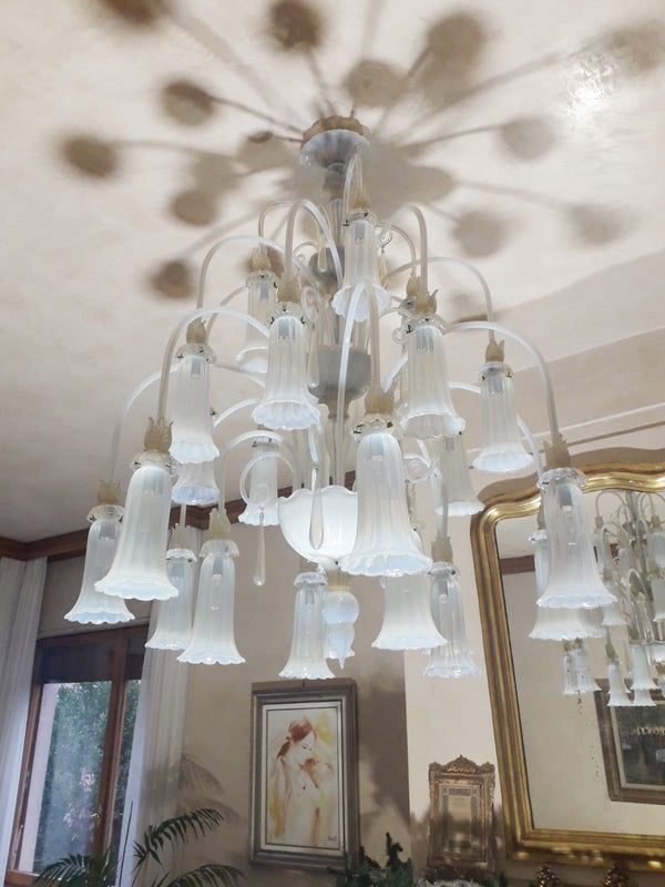 Vintage Italian Opaline Murano Glass Chandelier, c. 1950's