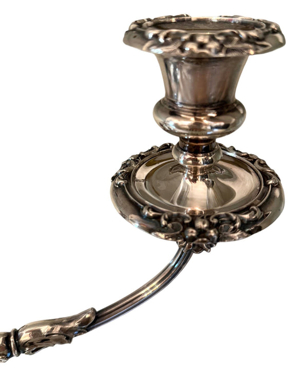 Pair of Silver Candelabras with Floral Detailing, France, Mid-20th Century.