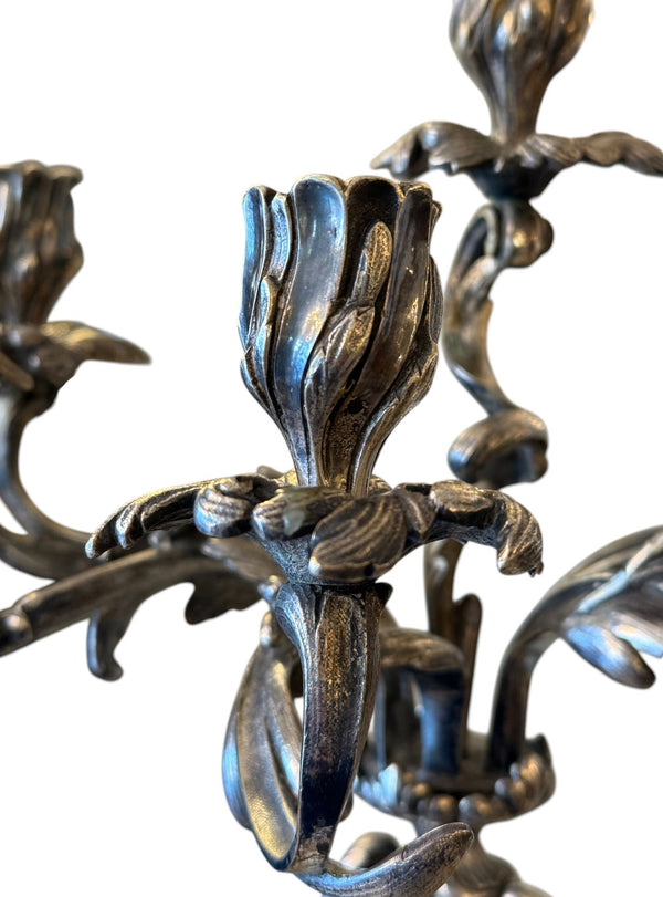 Pair of 19th Century French Silver-Plated Bronze Candelabras