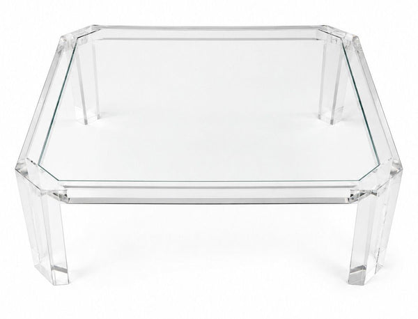 Charles Hollis Jones Square Lucite Coffee Table with Glass Top
