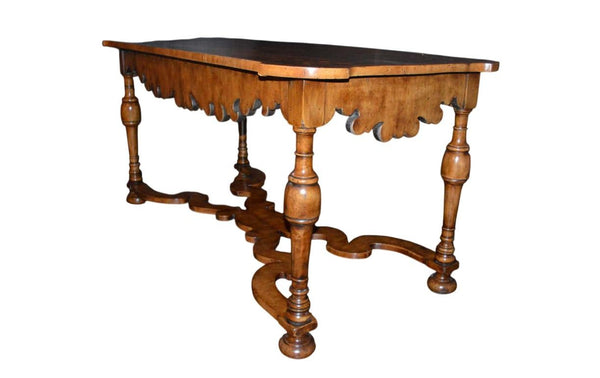 19th Century Italian Marquetry Inlaid Walnut Table with Scalloped Apron