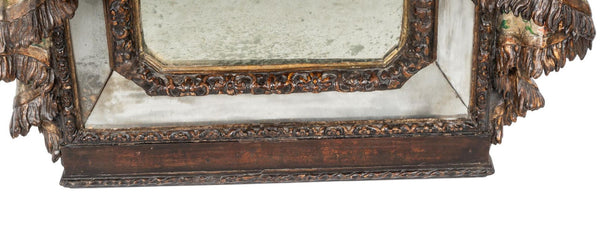 Late 18th Century Italian Venetian Hand Carved Wood Mirror w/ Putti & Drapery