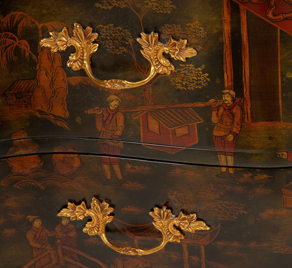 Pair of English Chinoiserie Two-Drawer Nightstands. 20th Century.