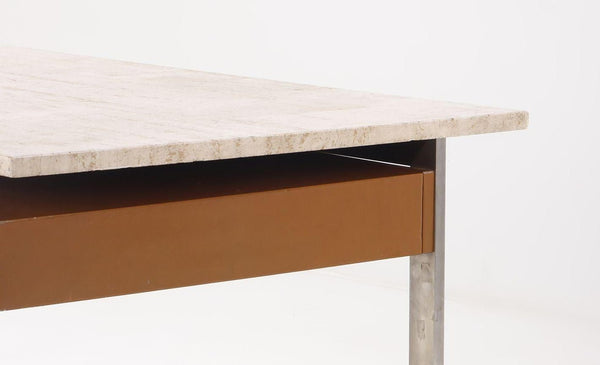 Large Executive Desk with Travertine Top and Steel Base. France, 1970's.
