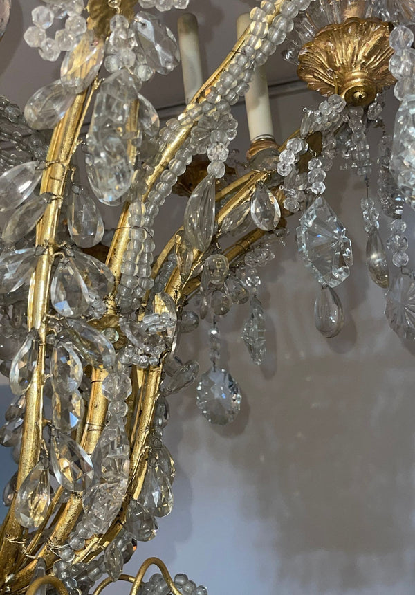 Mid-20th Century French Maison Baguès Crystal and Gilt Iron Chandelier
