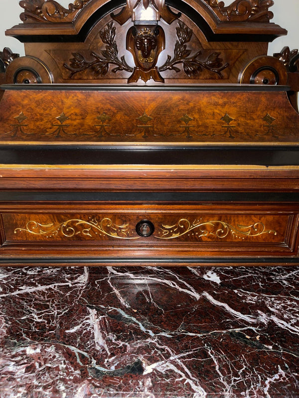 Late 19th C. French Renaissance Revival Cabinet w/ Relief Panels & Marble Tops.