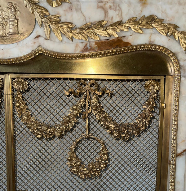 19th Century French Louis XV–Style Onyx & Dore Bronze Fireplace Mantle