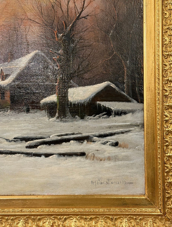 Nils Hans Christiansen Winter Landscape Painting. Denmark, Early 20th Century.