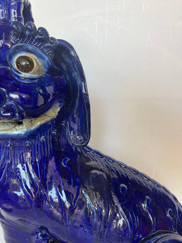 19thC. Oversized Chinese Cobalt Blue Glazed Earthenware Models of Mythical Beast