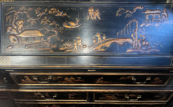 George II Style Black and Gilt-Japanned Bureau Bookcase, Early 20th Century