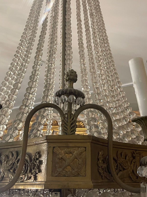 19th Century French Empire Beaded Crystal Chandelier