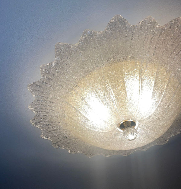 Italian Clear Murano Glass Graniglia Technique Flush Mount, 1980's.