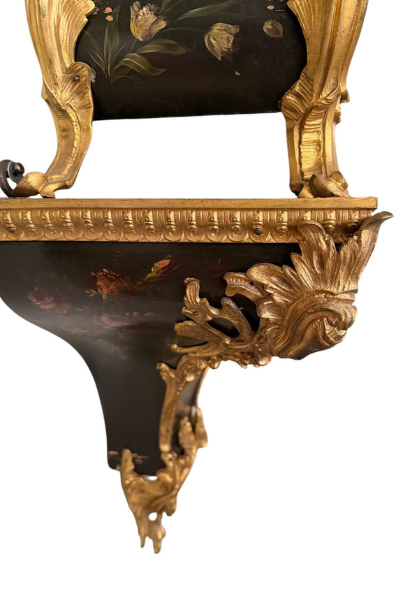 18th Century French Louis XV Lenoir à Paris Floral Cartel Clock & Bracket