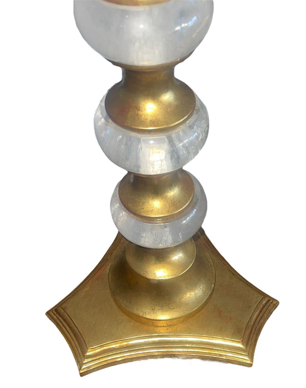 Set of Four Italian Rock Crystal & Giltwood Table Lamps 22-K Gold Leaf. 1980's.