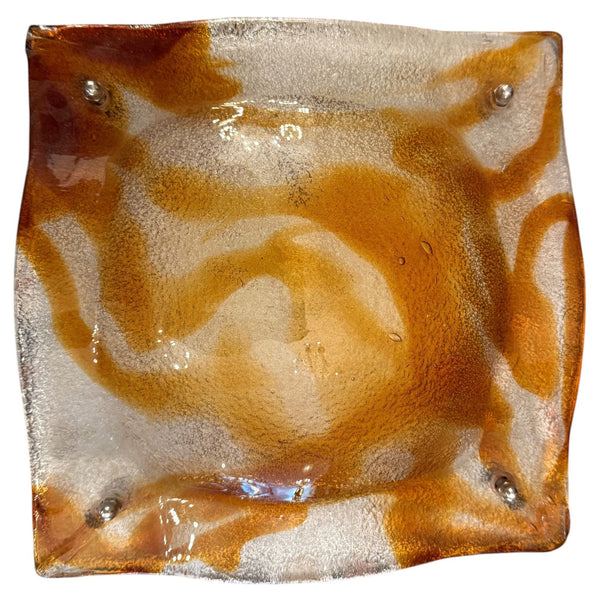 Mazzega Amber & Clear Murano Glass Wall Sconce or Flush Mount, Italy, 1970's.
