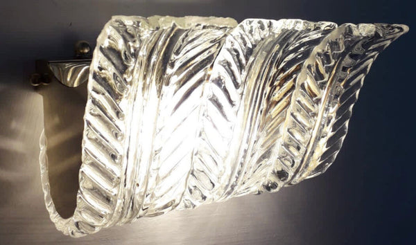Set of Twelve Sconces w/ Clear Murano Glass Leaves by Maria Maggi. Italy 1990's
