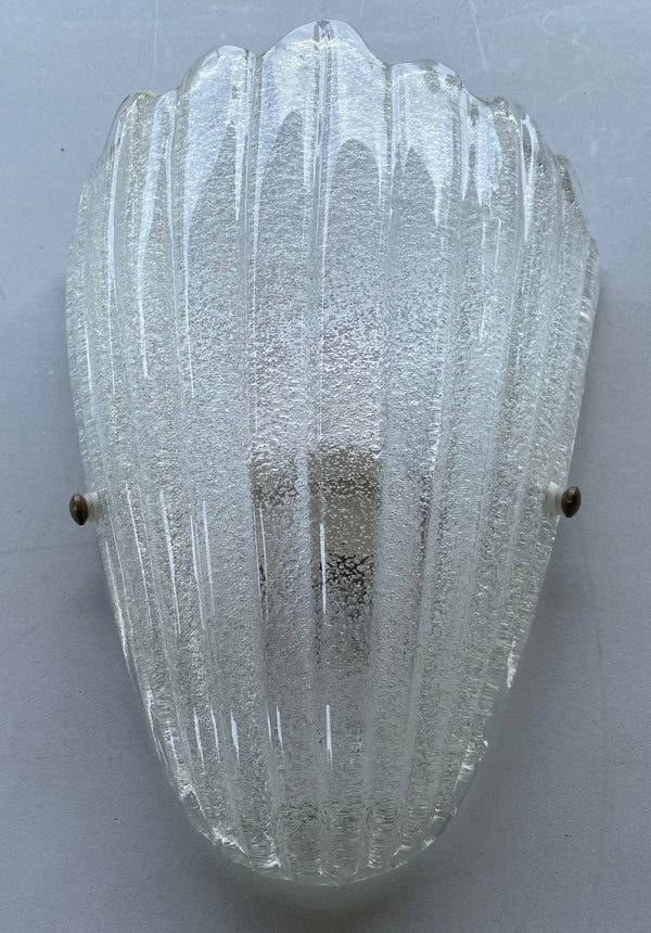 Set of Ten Clear Graniglia Shield Murano Glass Sconces. Italy, 1960's.