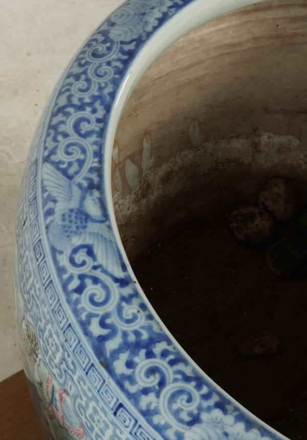 Japanese Blue & White Porcelain Hibachi / Fish Bowl Planter–Early 20th Century