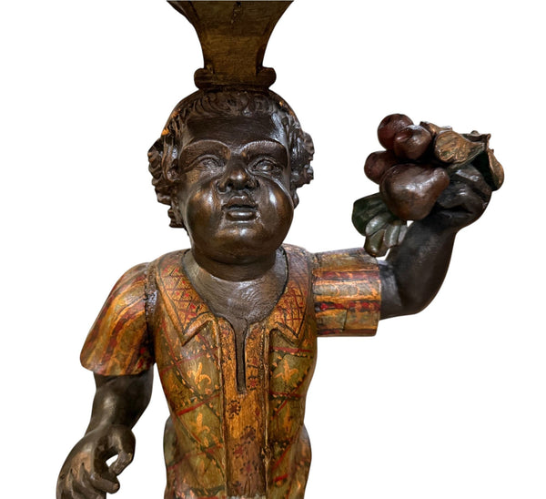 Pair of Mid-19th Century Italian Polychrome & Gilt Figural Pedestal Tables