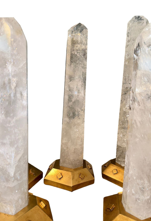 Set of Five Rock Crystal Obelisk Towers on Giltwood Bases. U.S.A. 20th Century.
