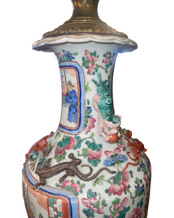 19th Century Chinese Famille Rose Porcelain & Bronze Table Lamp