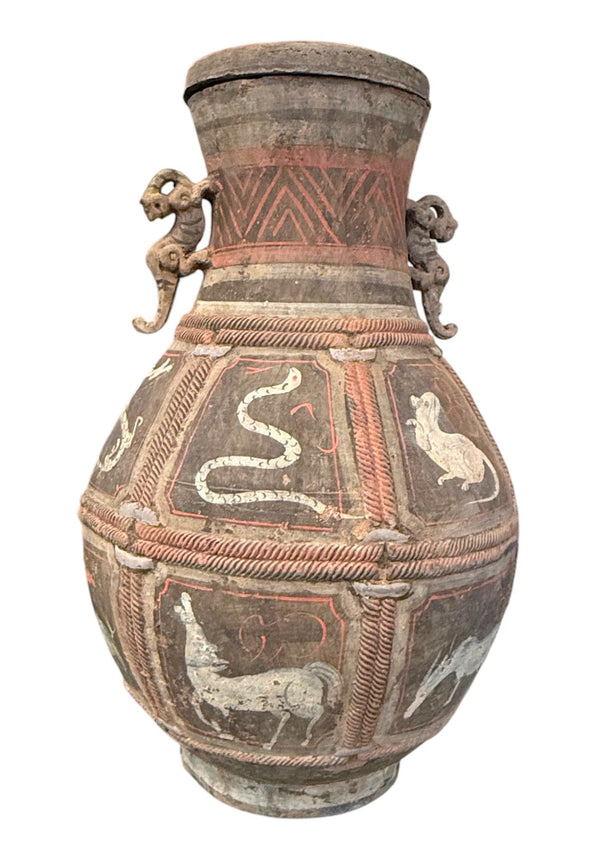 Ancient Chinese Zhou Dynasty Zodiac Pottery Vase, 500–200 BC.