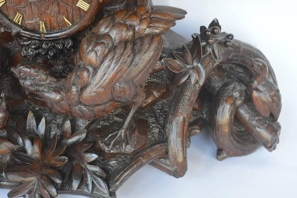 Mid-19th Century German Hand-Carved Maple Clock with Pheasants