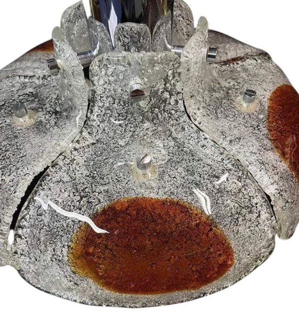 Mazzega Italian Pendant with Amber & Clear Murano Glass, 1970s